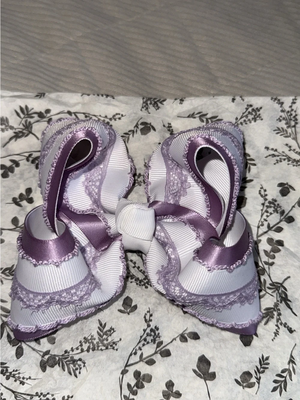 Lilac & White Layered Lace Bow Hair Clip for Kids